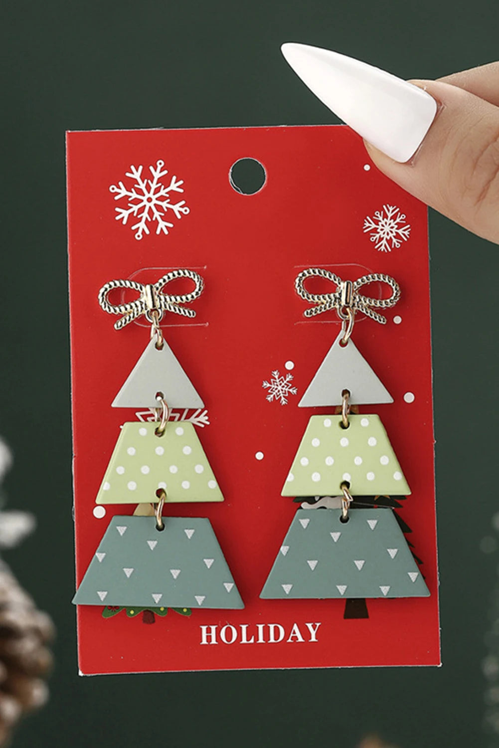 Light Green Geometric Christmas Tree Dangle Bow Accent Earrings