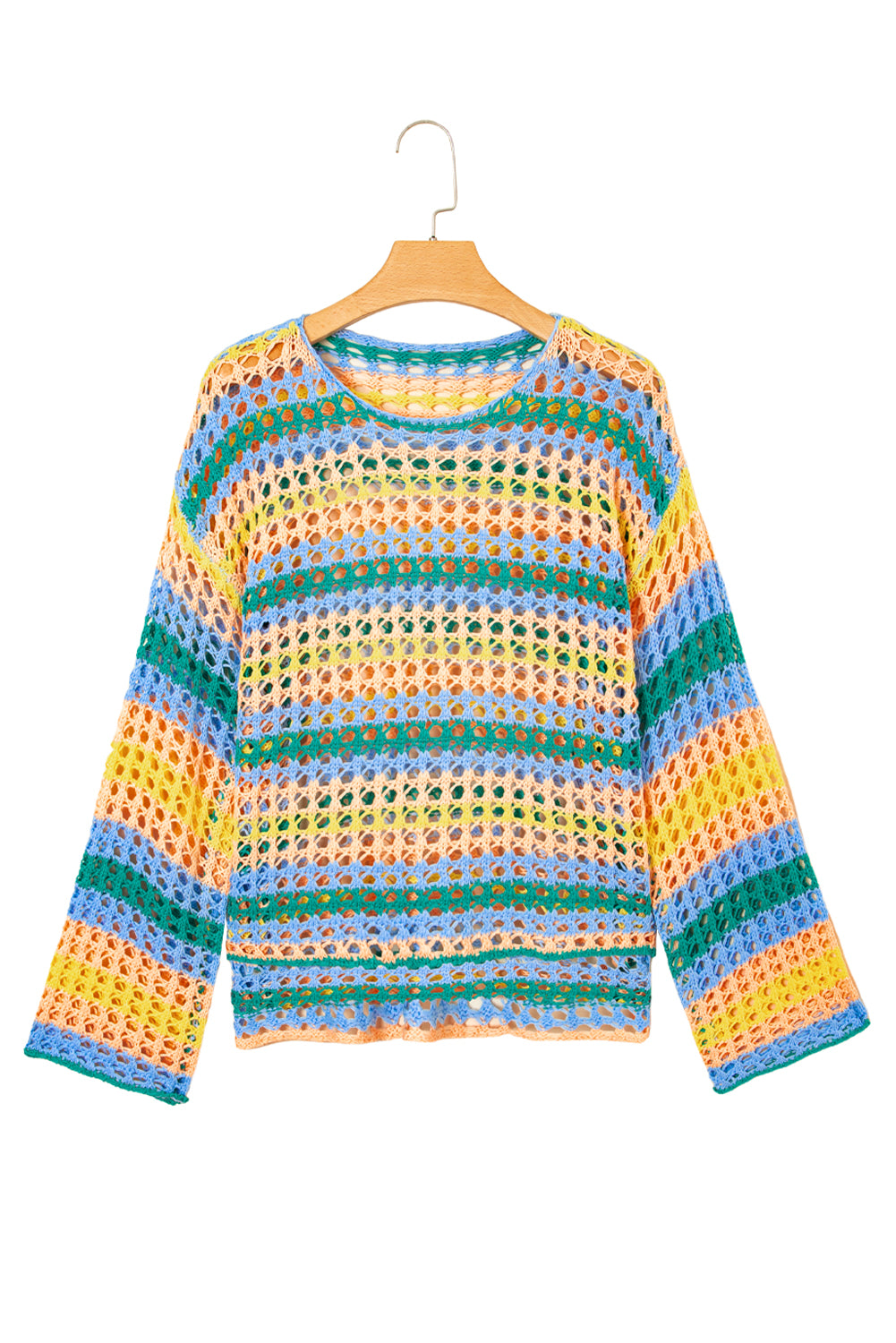 Carrot Multi Stripe Open Knit Sweater Beach Cover Up