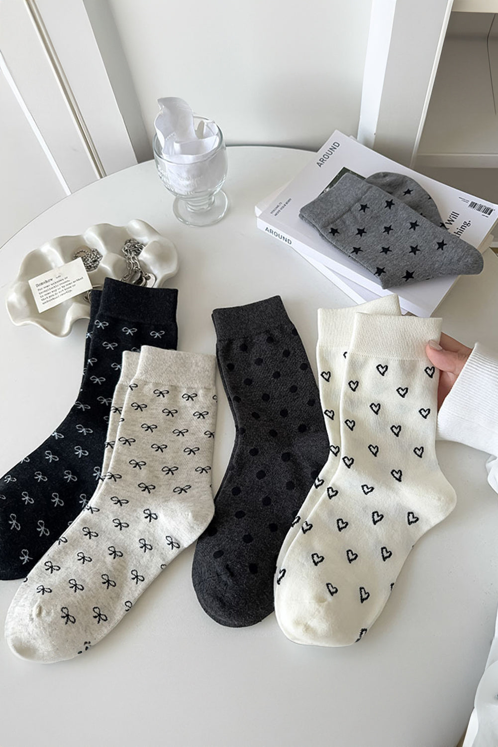 Soft Polyester Crew Socks with Mini Bow Design for Daily