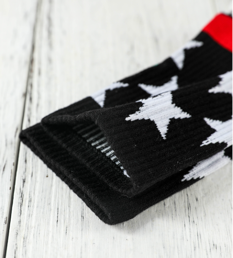 Black Striped and Star Pattern Soft Tube Socks