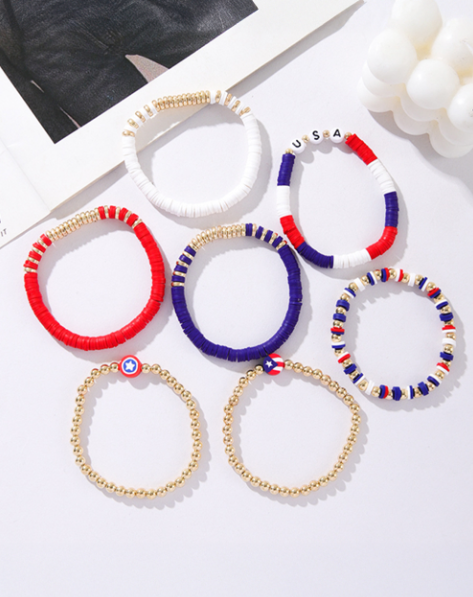 Gold USA Multi Beading Layered Bracelet