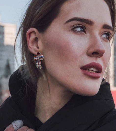 Sky Blue American Flag Bow Knot Stud Dangle Earrings