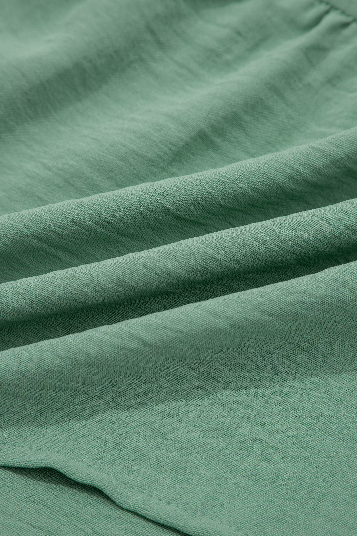 Smoke Green Color Block Patchwork V Neck Embroidered Puff Sleeve Babydoll Blouse