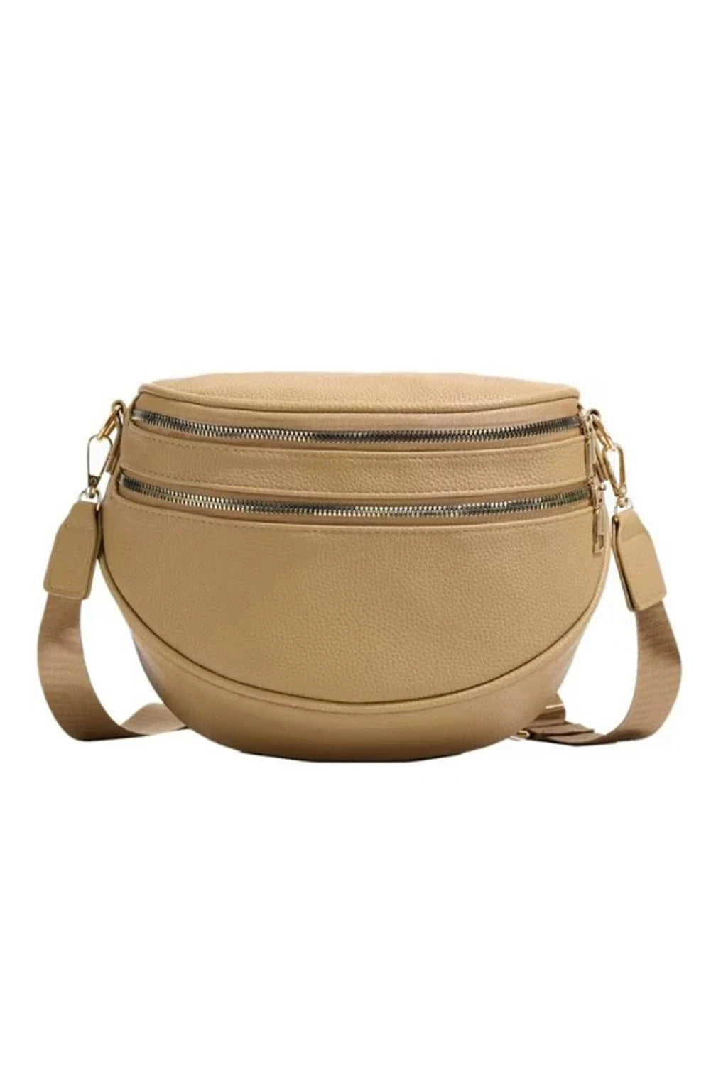 White Double Zip Faux Leather Crossbody Bag