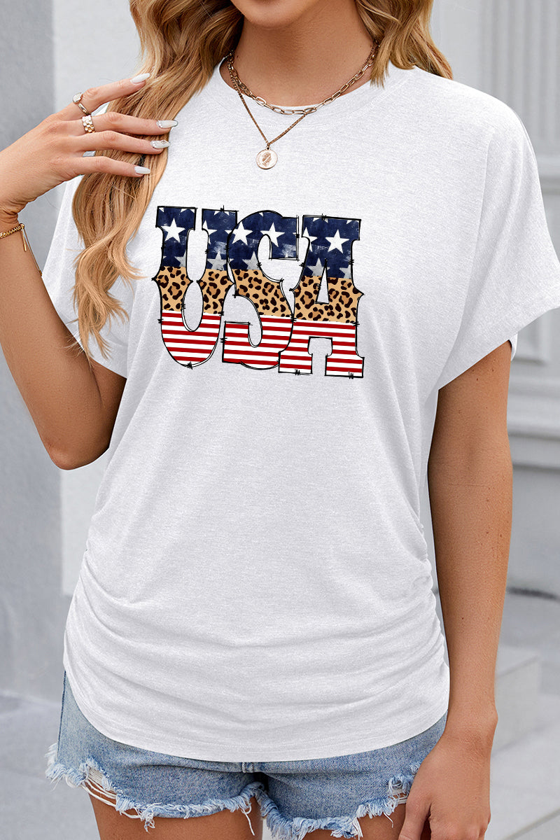 USA Mixed Print Graphic 4th of July Patriotic Tee