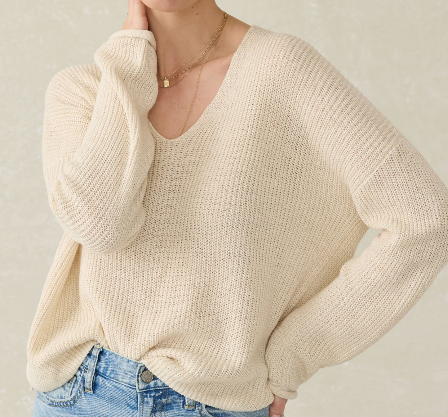 Linen Cotton V Neck Lightweight Sweater for Women