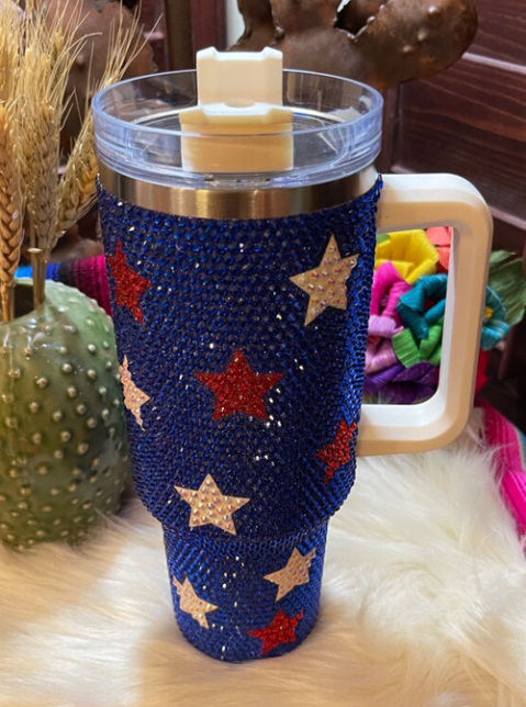 Dark Blue Star Shape Rhinestone Handle Large Vacuum Cup