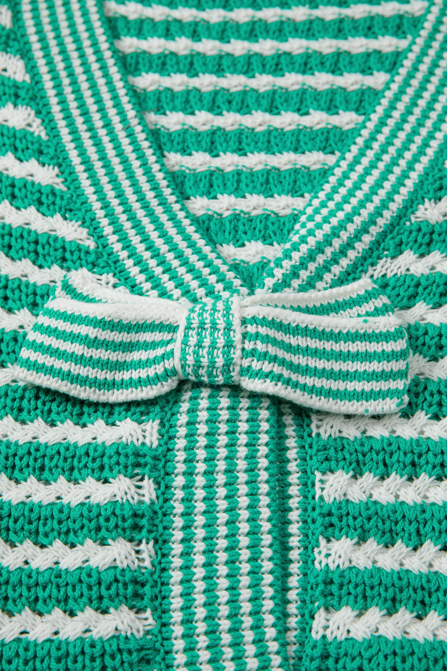Black Stripe Short Sleeve Knit V Neck Bow Knot Sweater