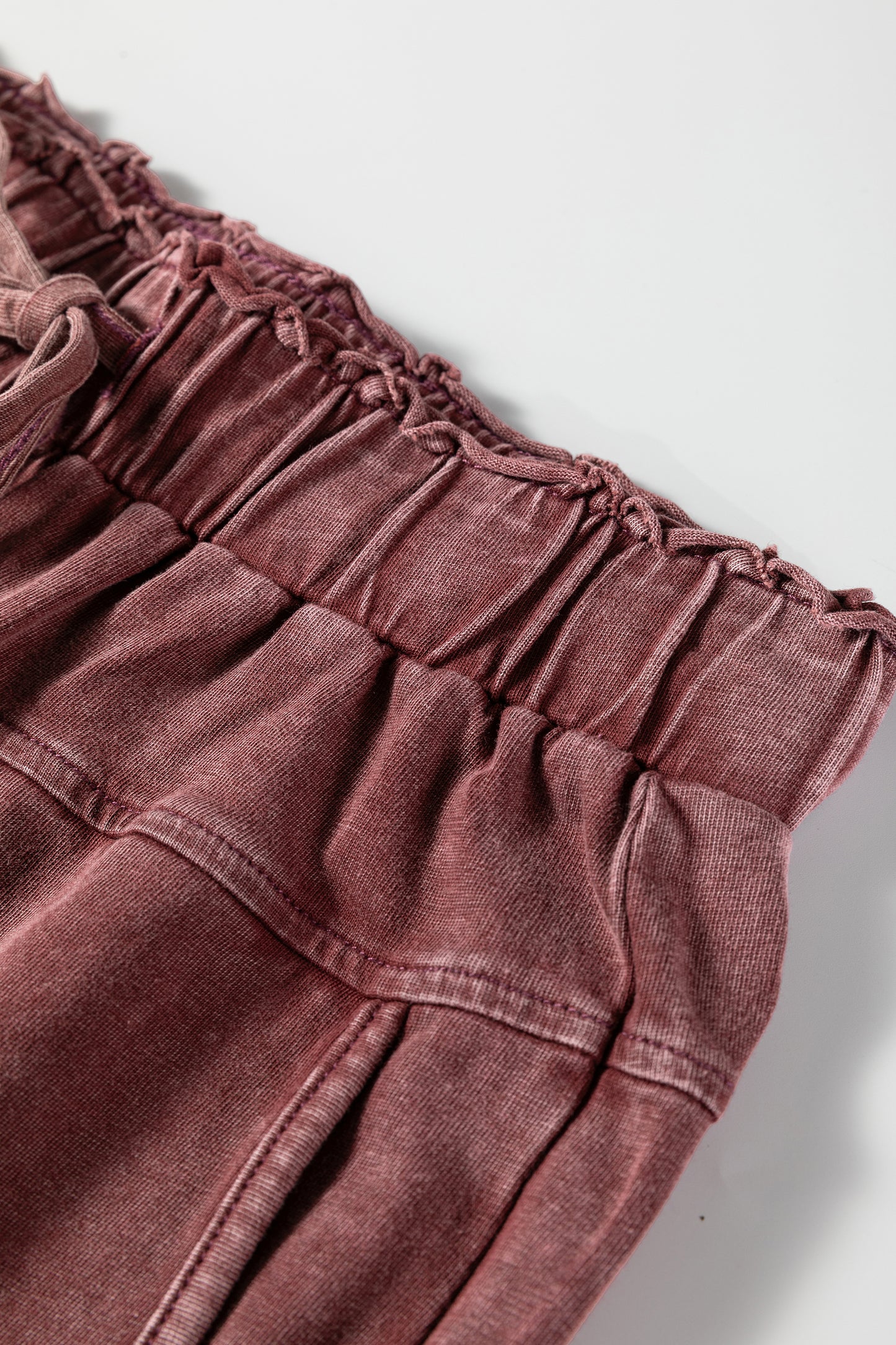 Lapis Mineral Wash Lace-up High Waist Raw Hem Patched Pocket Pants