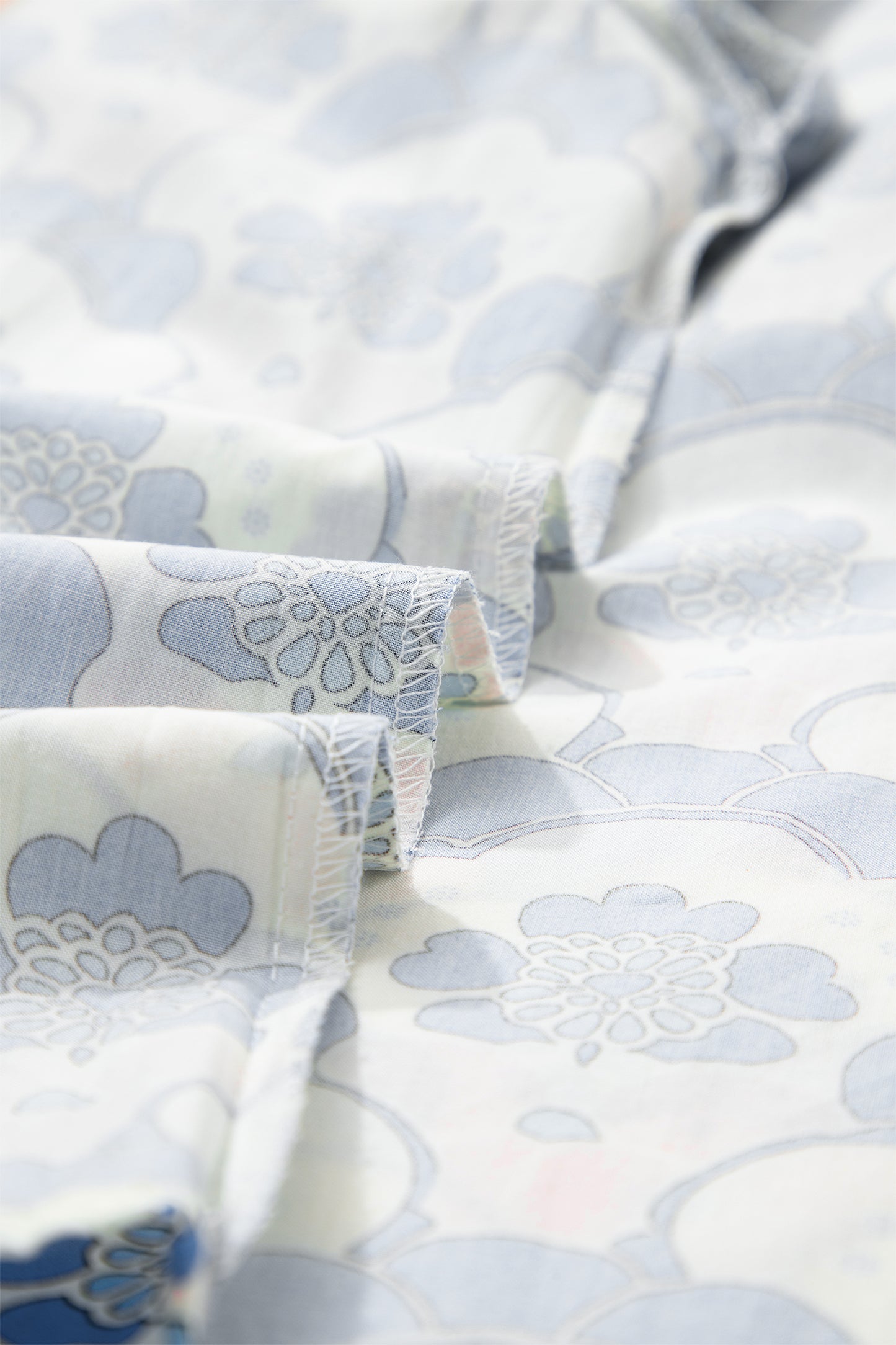 Sky Blue Floral Print Flounced Short Sleeve Contrast Trim V Neck Blouse