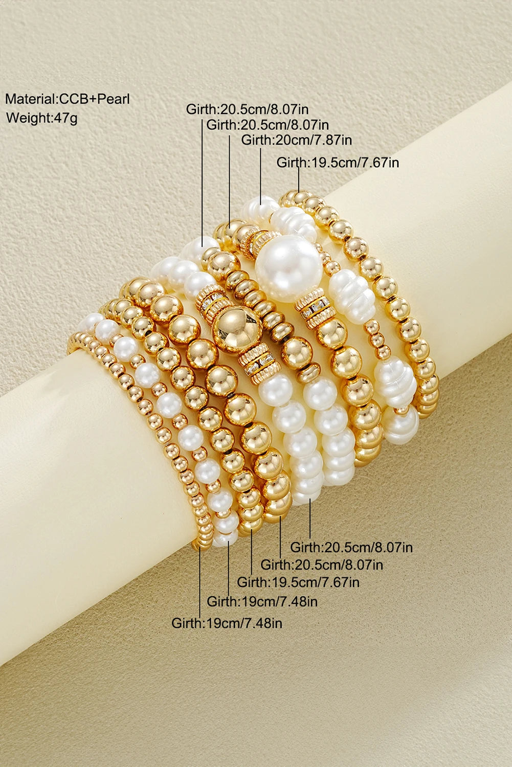 Gold 9pcs Plated Beading Pearl Multilayer Bracelet Set