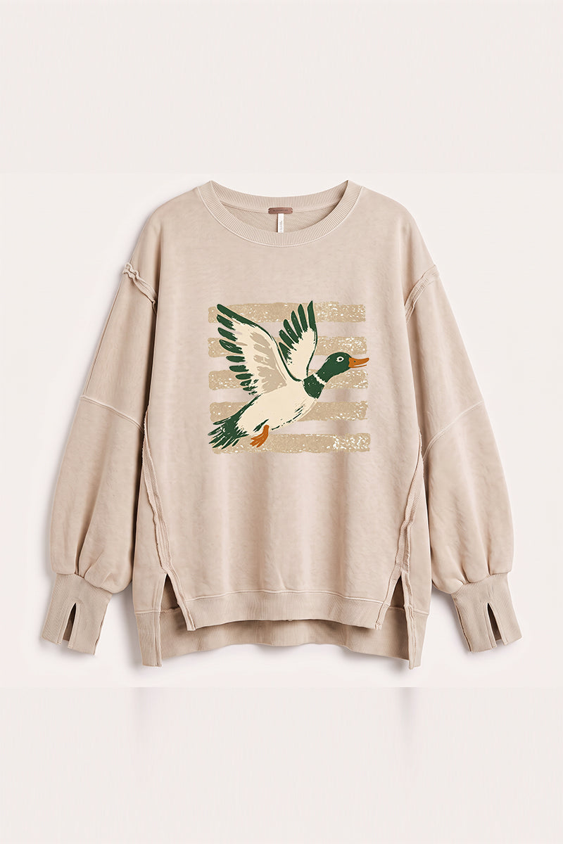 Duck Graphic Washed Exposed Seam Oversized Sweatshirt
