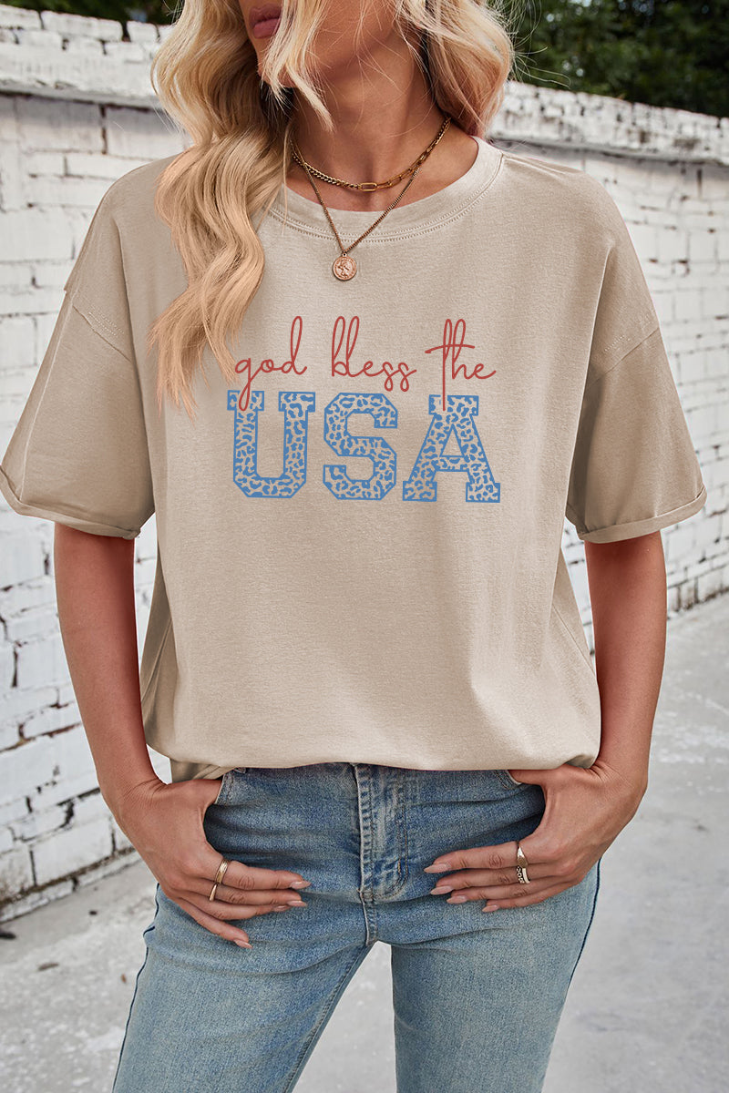 Graphic Cotton Tee Patriotic USA Oversized Bless Top