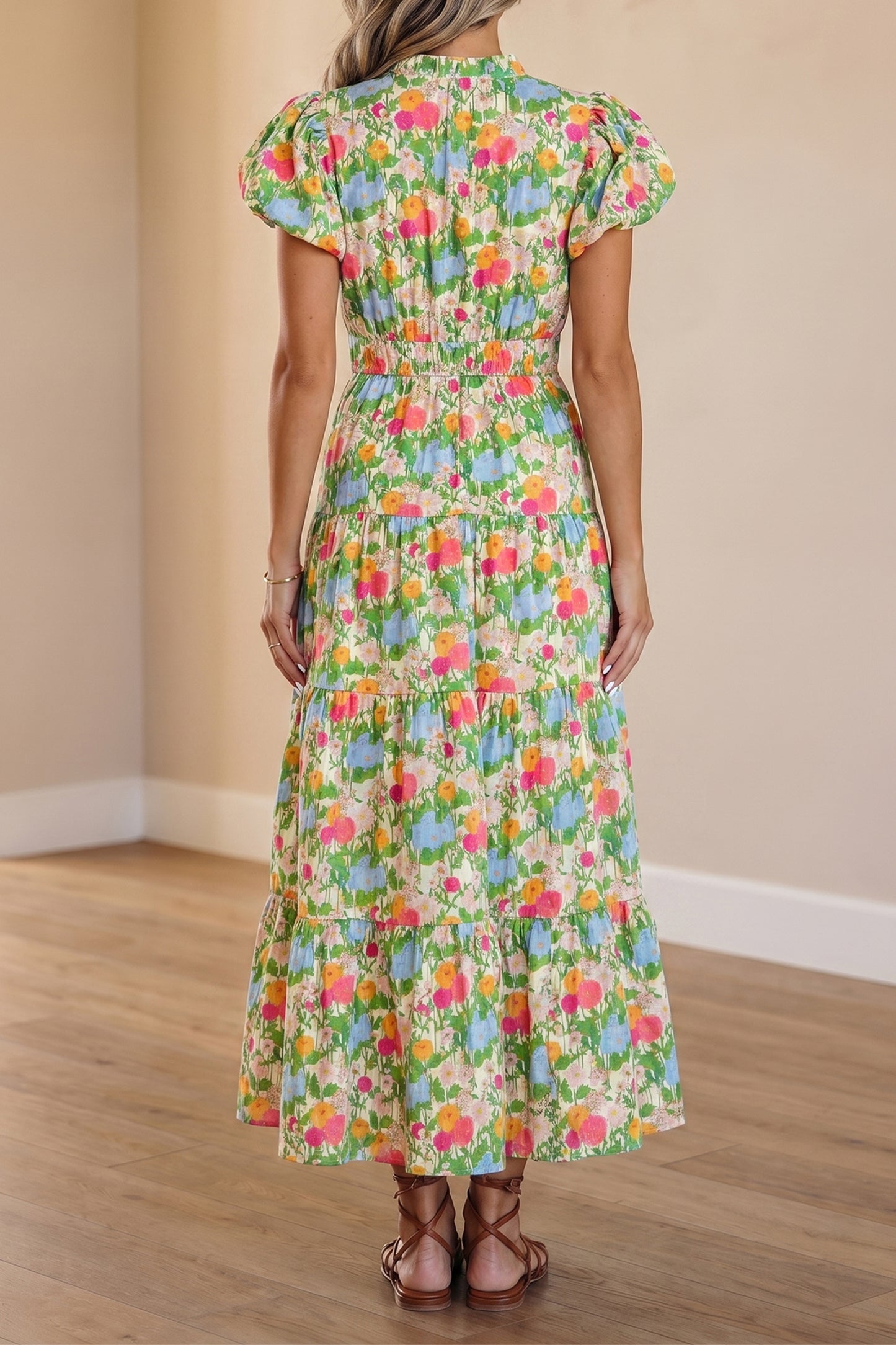 Floral Cotton Dress Casual Short Sleeve High Waist Shift