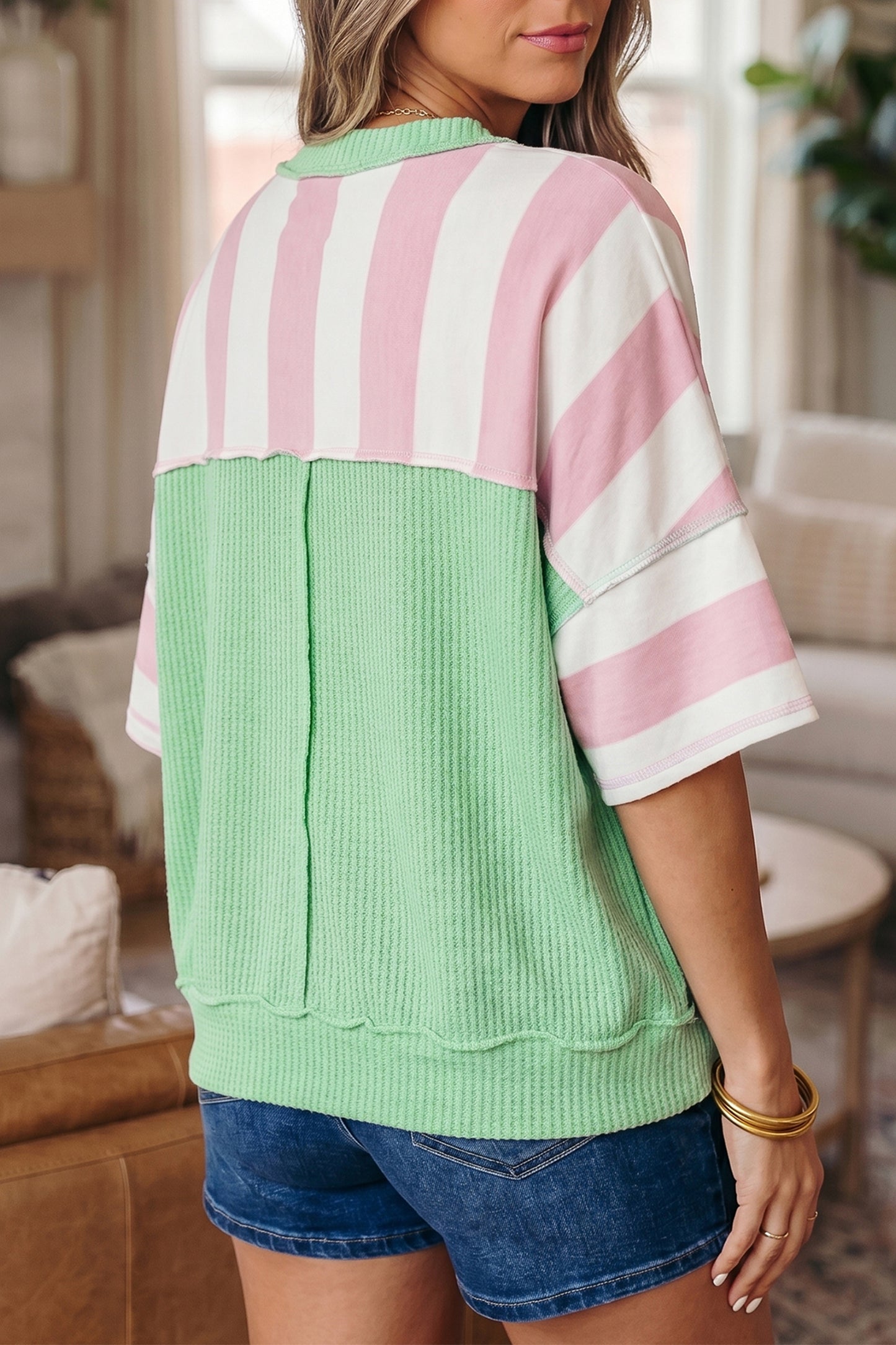 Striped Knit Top Oversized Color Block Boutique Tee