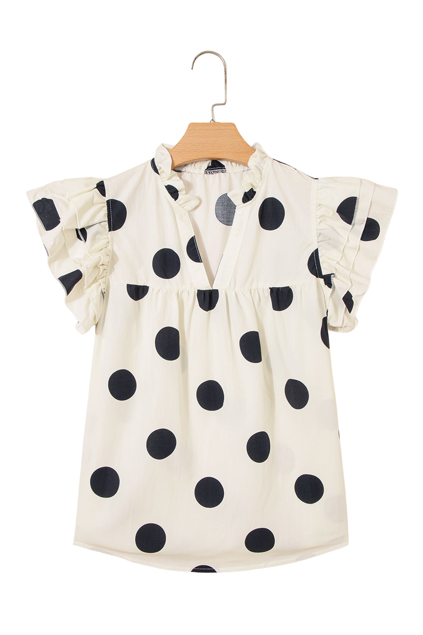 Polka Dot Cotton Blouse Ruffle Sleeve Boutique Top