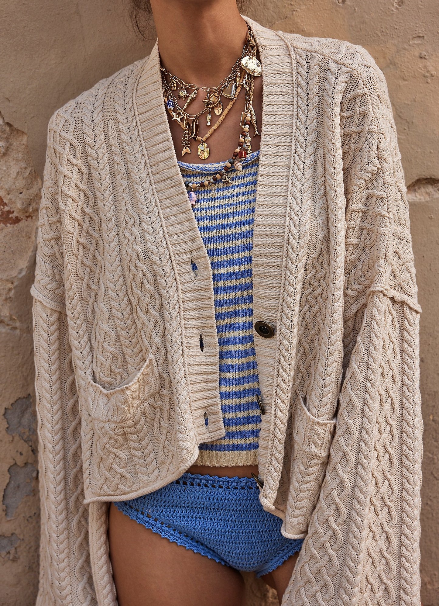 Washed Ashore Cable Knit Cardigan – Relaxed Fit & Button Closure