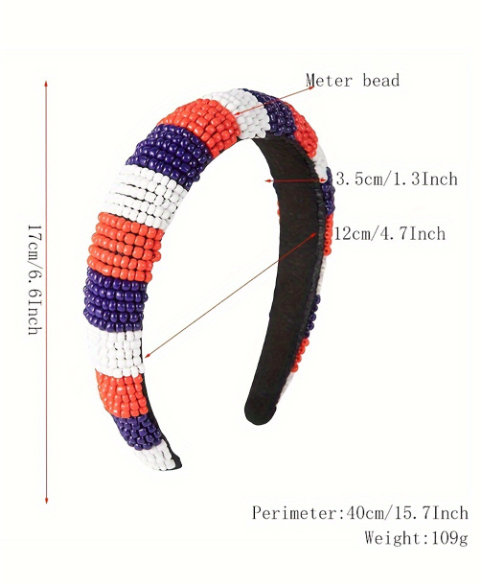 Dark Blue Flag Day Beaded Wide Headband