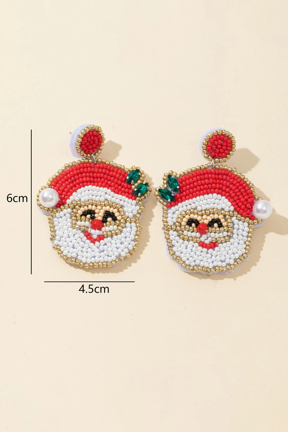 Gold Pearl Gemstone Embellished Beading Santa Claus Earrings