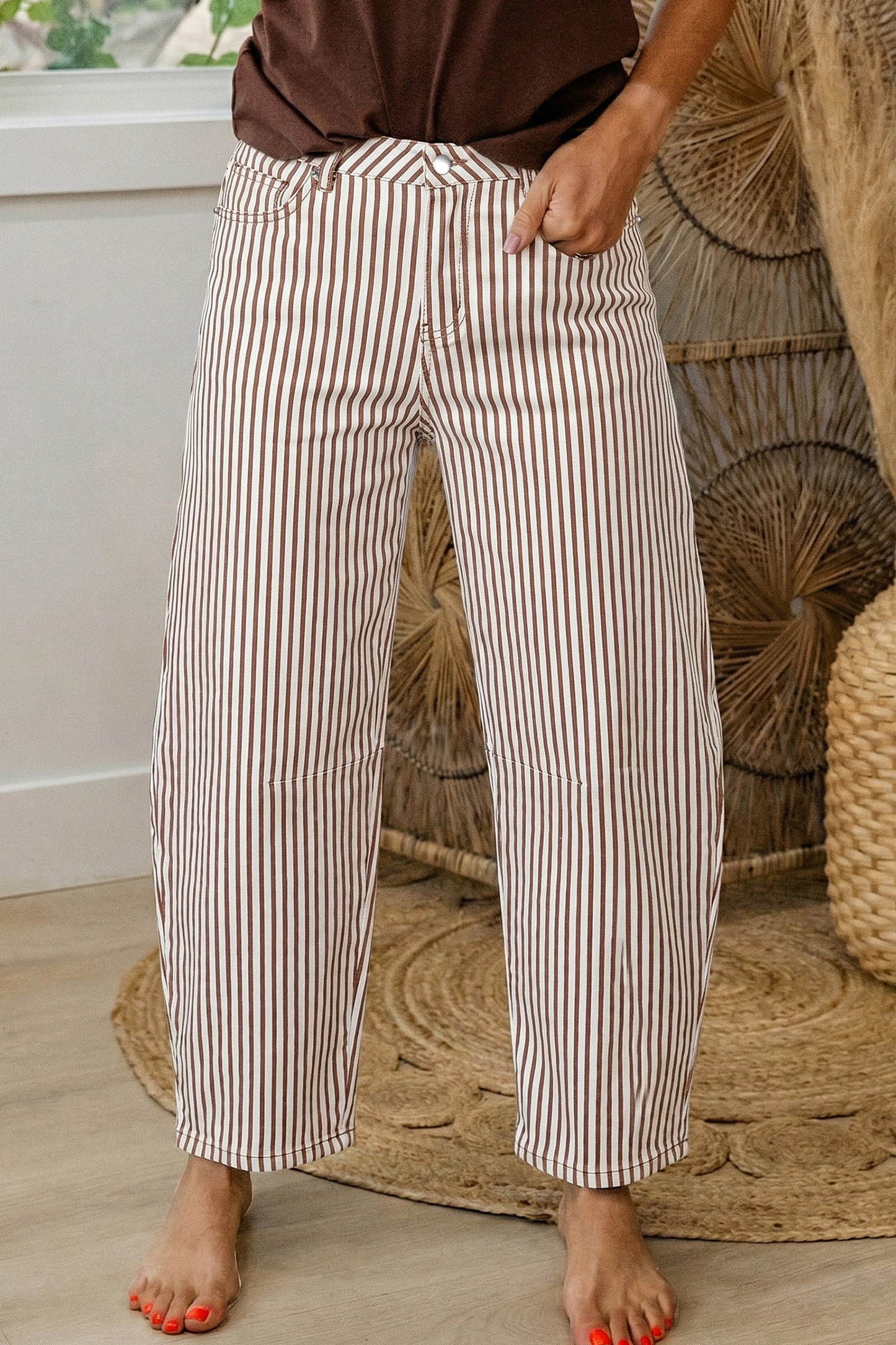 Sky Blue Stripe Casual Barrel Jeans