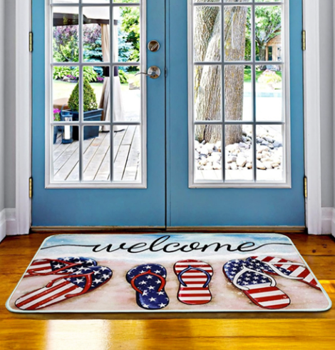 Dark Blue Welcome American Flag Slipper Print Entryway Mat