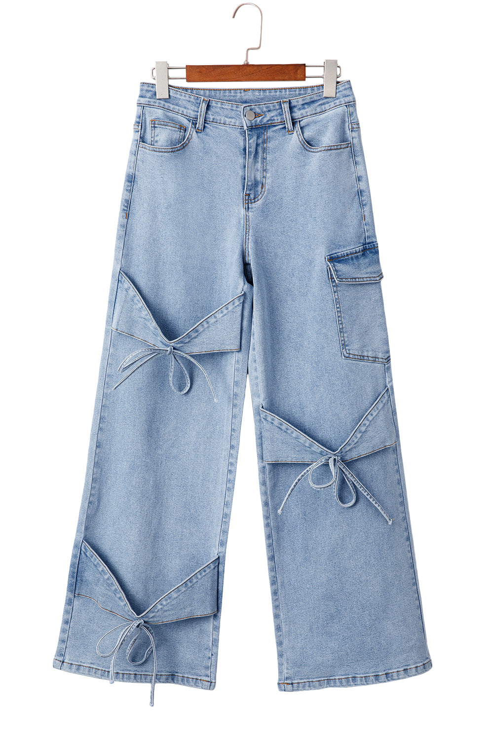 Beau Blue Bowknot Decor Boyfriend Cargo Jeans