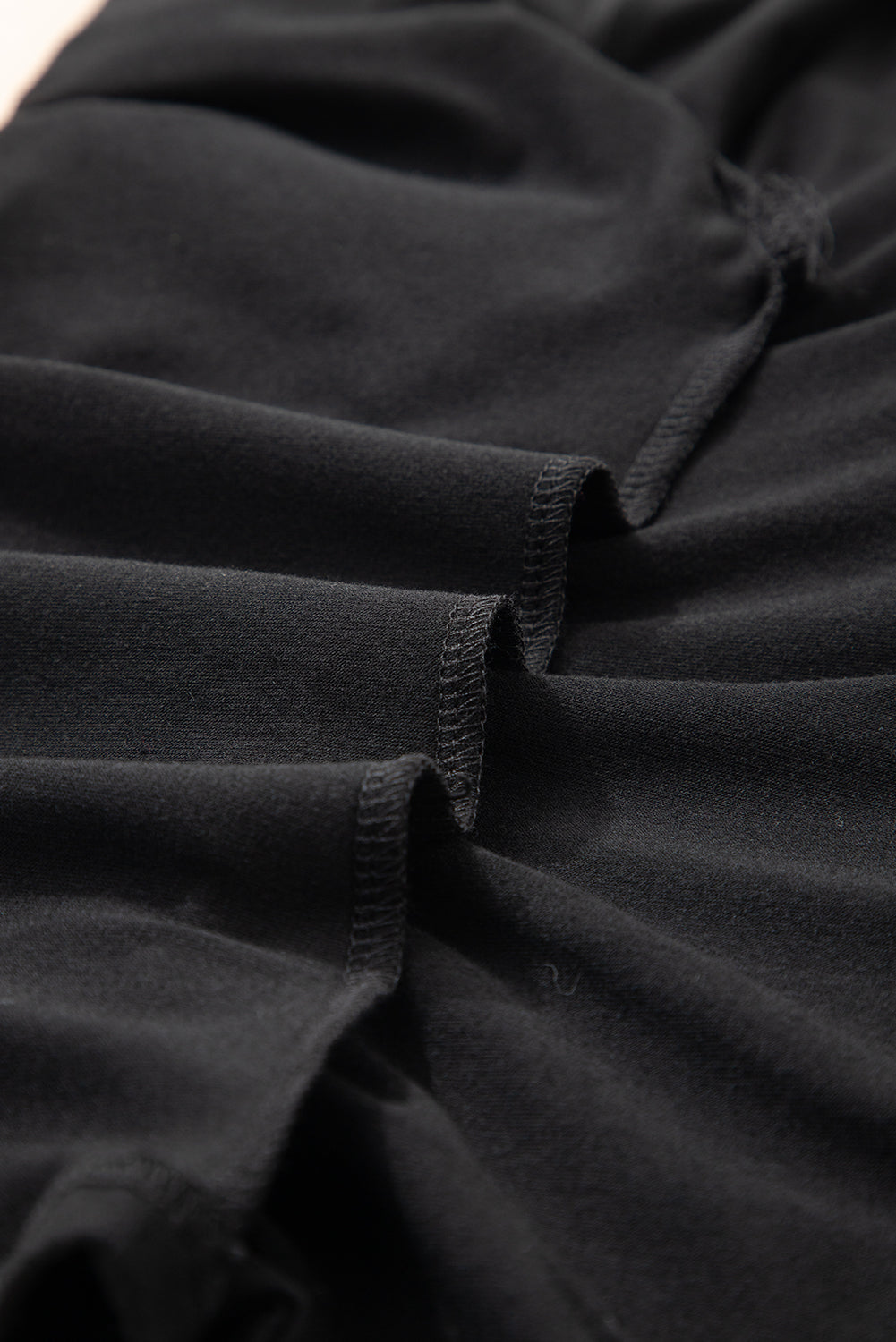 Black Solid Colour V-Neck Double Layer Sleeve Loose T-Shirt