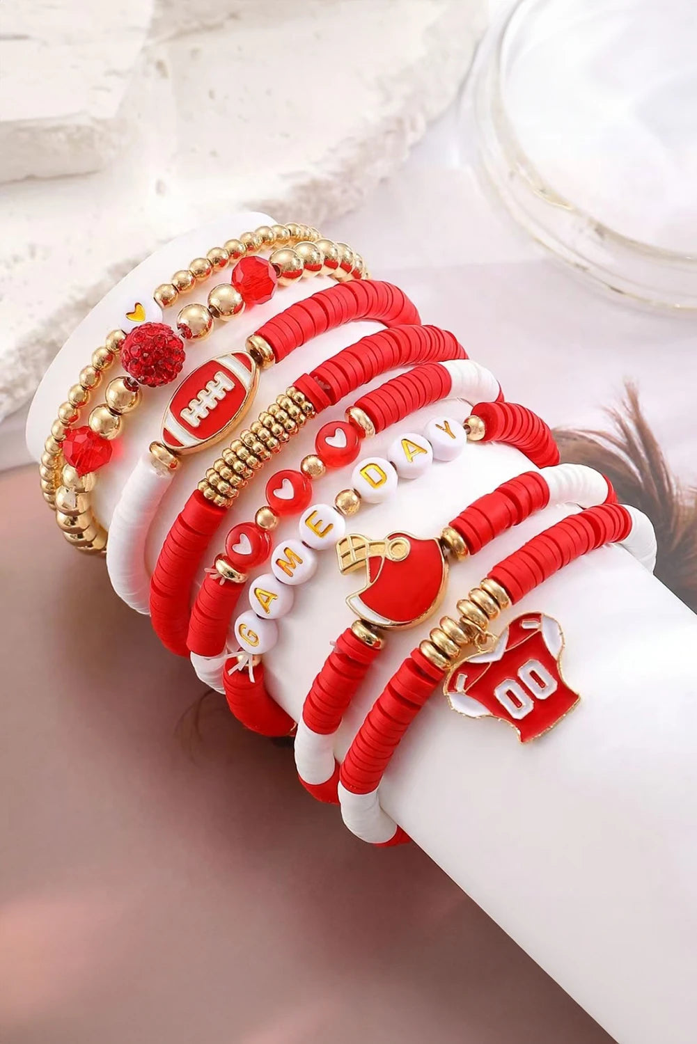 Fiery Red 8pcs Game Day Fashion Stackable Bracelet Set