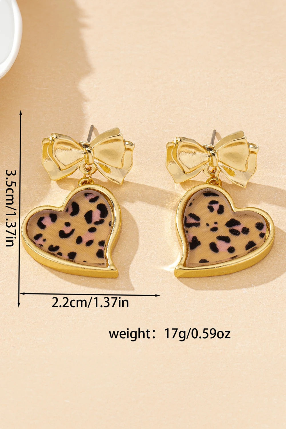 Gold Plated Bow Leopard Heart Pendant Earrings