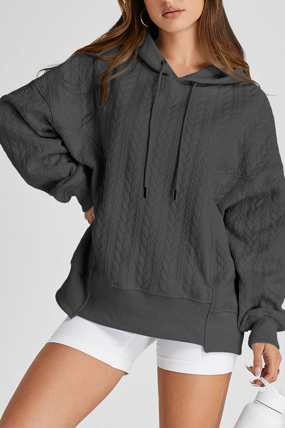 Moonlight Jade Cable Textured Baggy Solid Hoodie