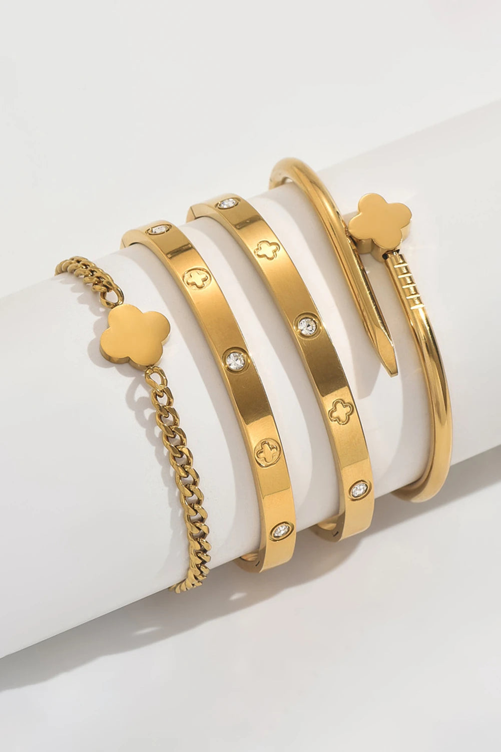 Gold Plated Clover Nail Minimalist Bracelet