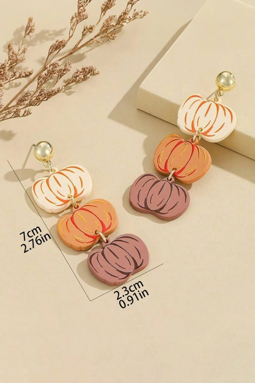 Russet Orange Acrylic Pumpkin Stack Stud Earrings