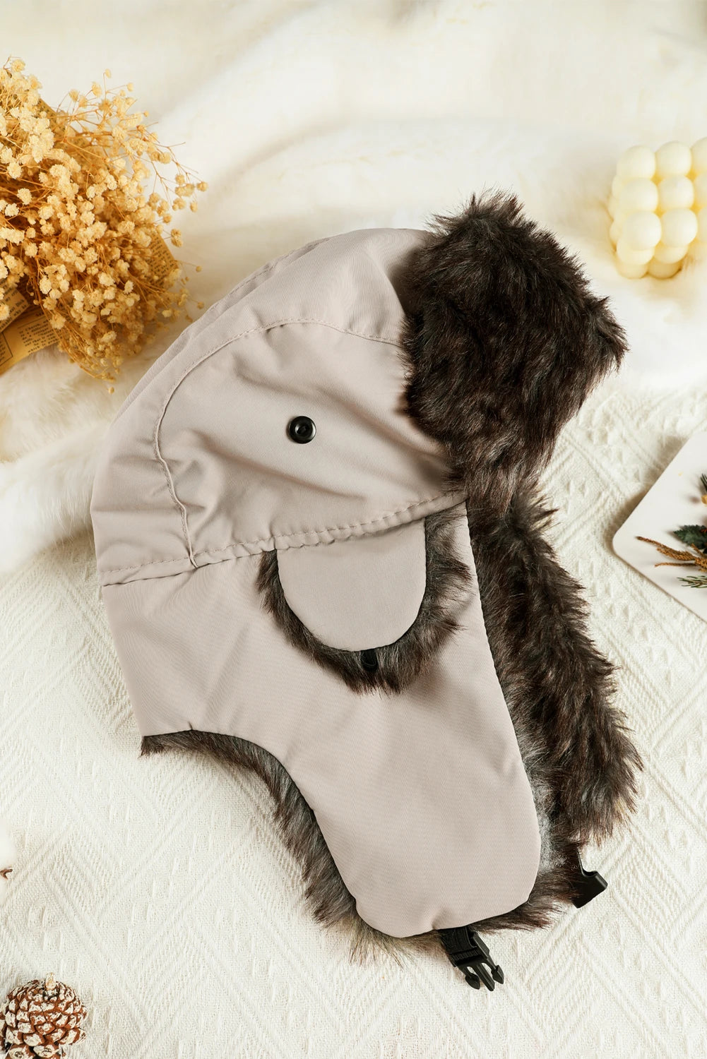 White Windproof Faux Fur Ear Flap Winter Trapper Hat