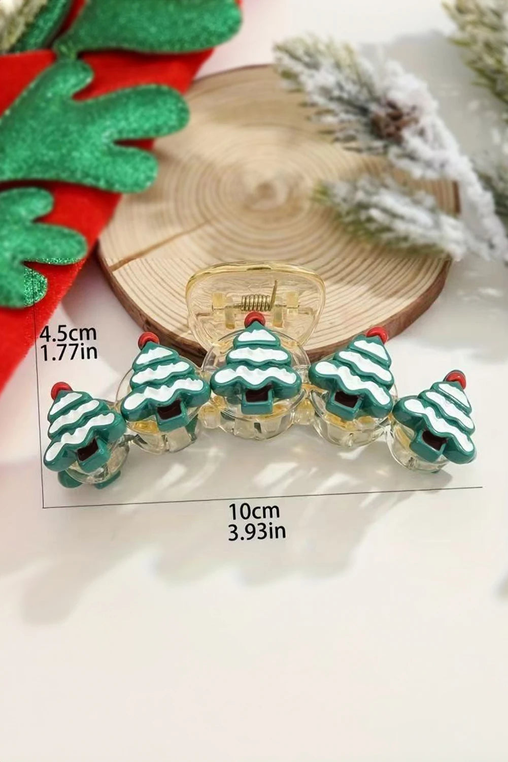 Dark Green Christmas Tree Detail Clear Hair Claw Clip
