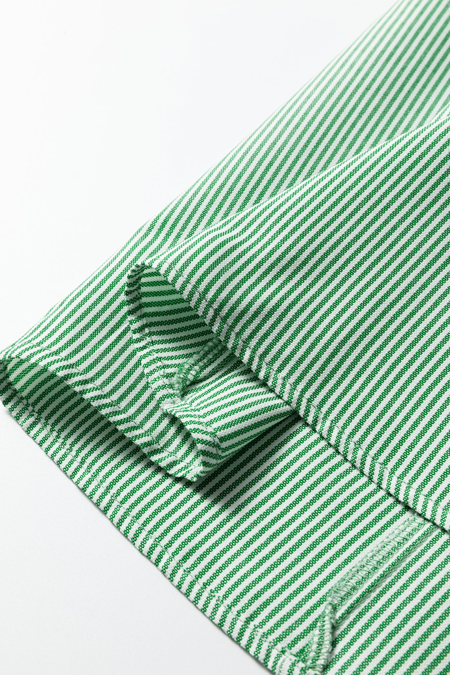 Mint Green Striped Print Collared Split Neck Half Sleeve Blouse