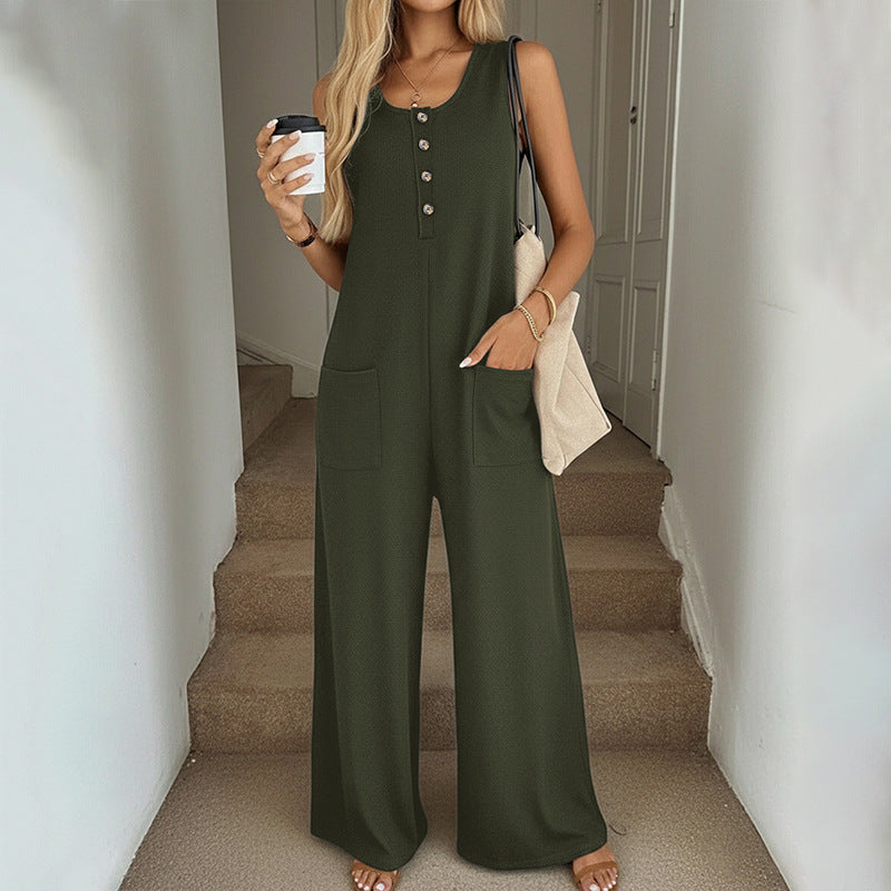 Spring Summer Casual Loose Strap Jumpsuit for Women