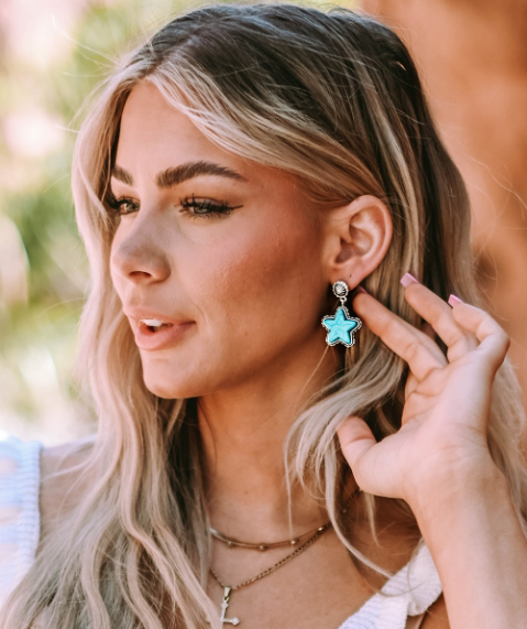 Green Star Dangle Antique Studded Western Earrings