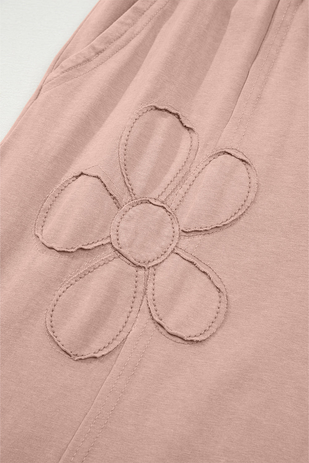 Pink Flower Patch Mineral Washed Terry Knit Cropped Wide Leg Pants