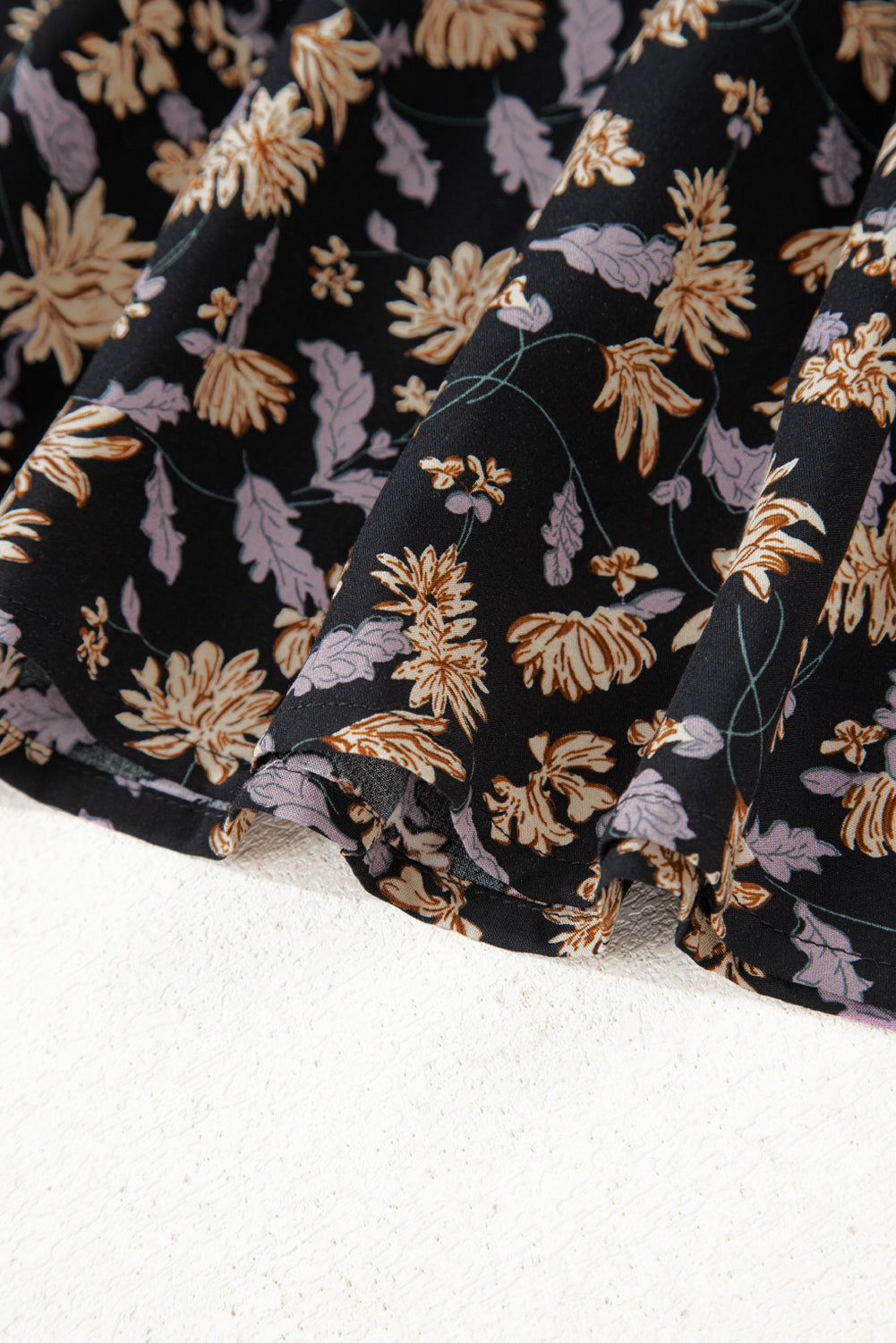 Beige Floral Deep V Neck Smocked Bust Bubble Sleeve Babydoll Dress