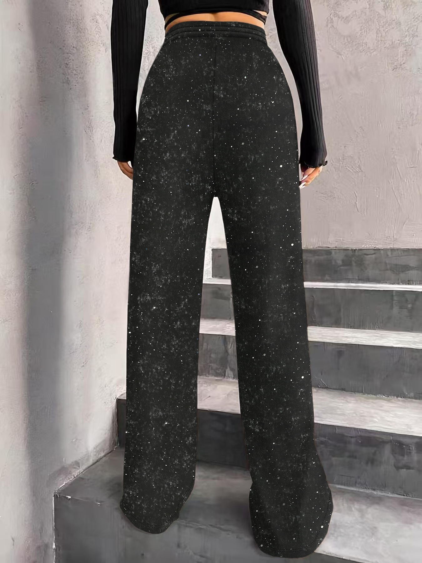 Splatter Knit Pants Casual High Waist Wide Leg