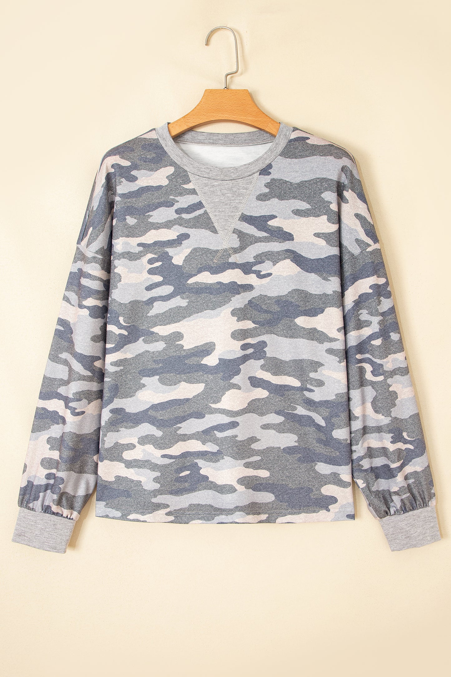 Multicolour Camouflage Long Sleeve Round Neck Shift Pullover Top