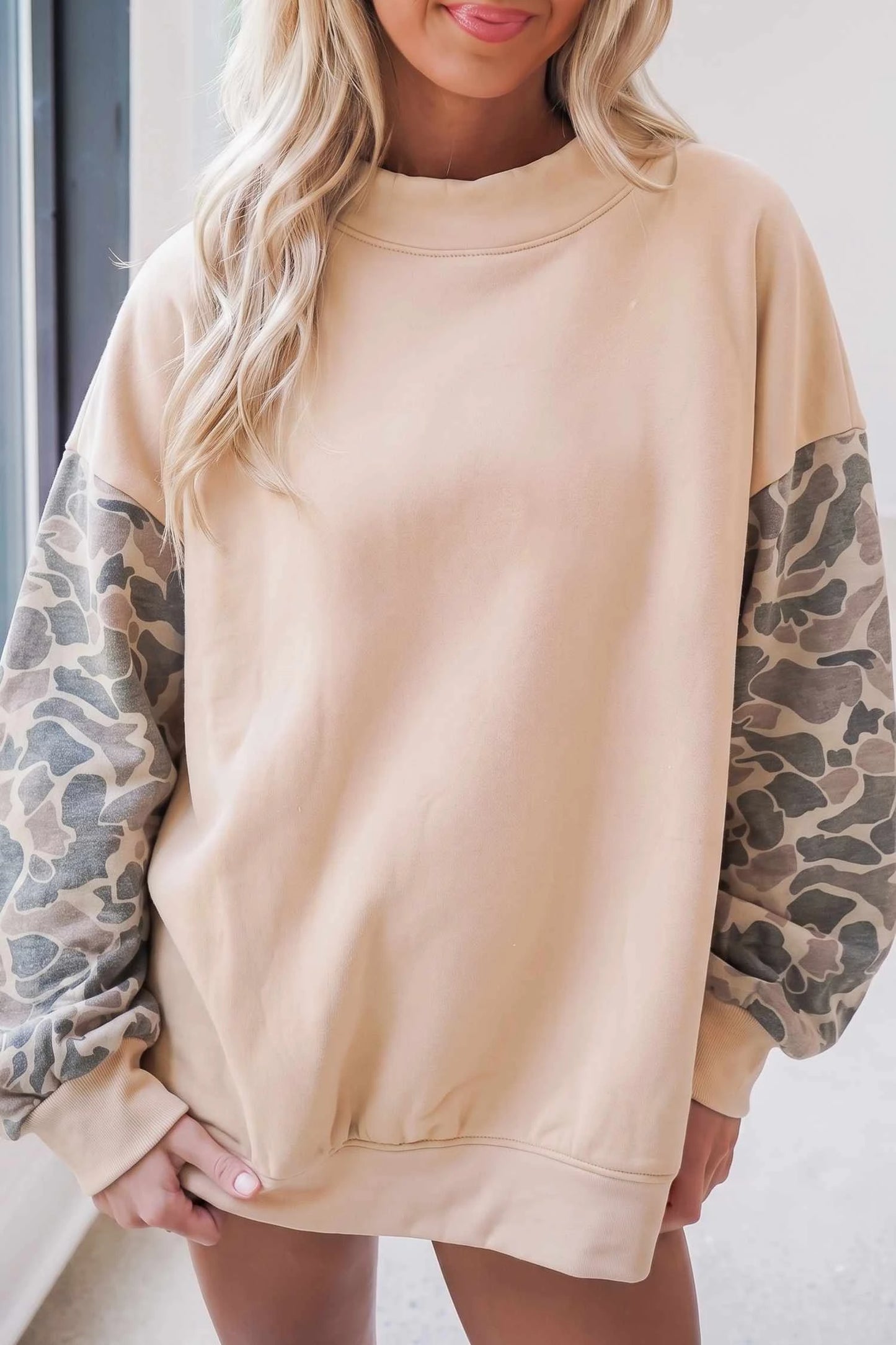 Camo Sleeve Colorblock Oversized Womens Sweatshirt