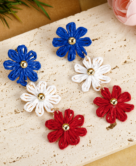 Parchment Crochet Flowers Stud Dangle Earrings