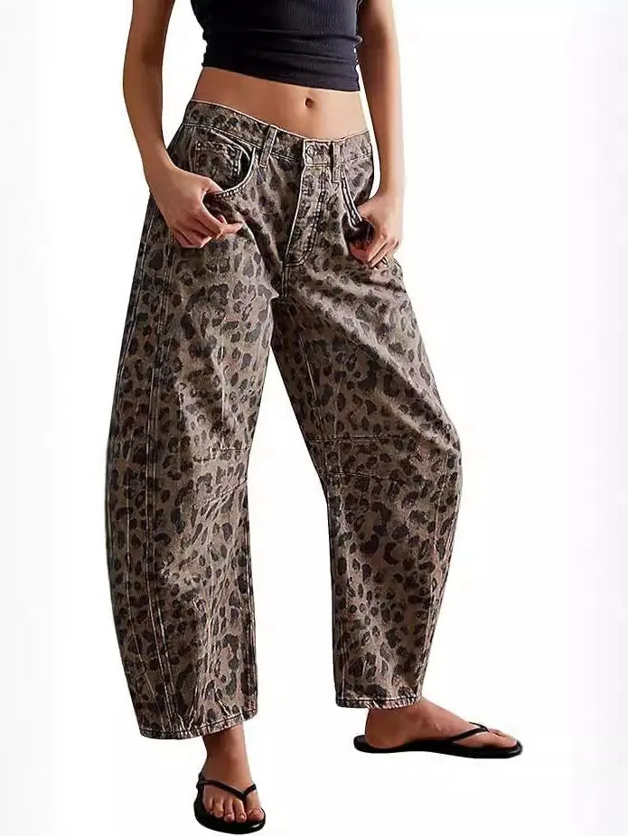Washed Balloon Leg Denim Jeans With Belt