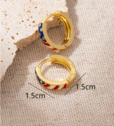Gold American Flag Plated Alloy Hoop Earrings
