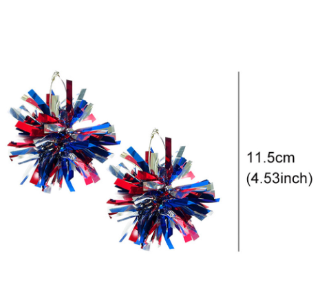 Dark Blue 4th of July Celebration Tinsel Earrings