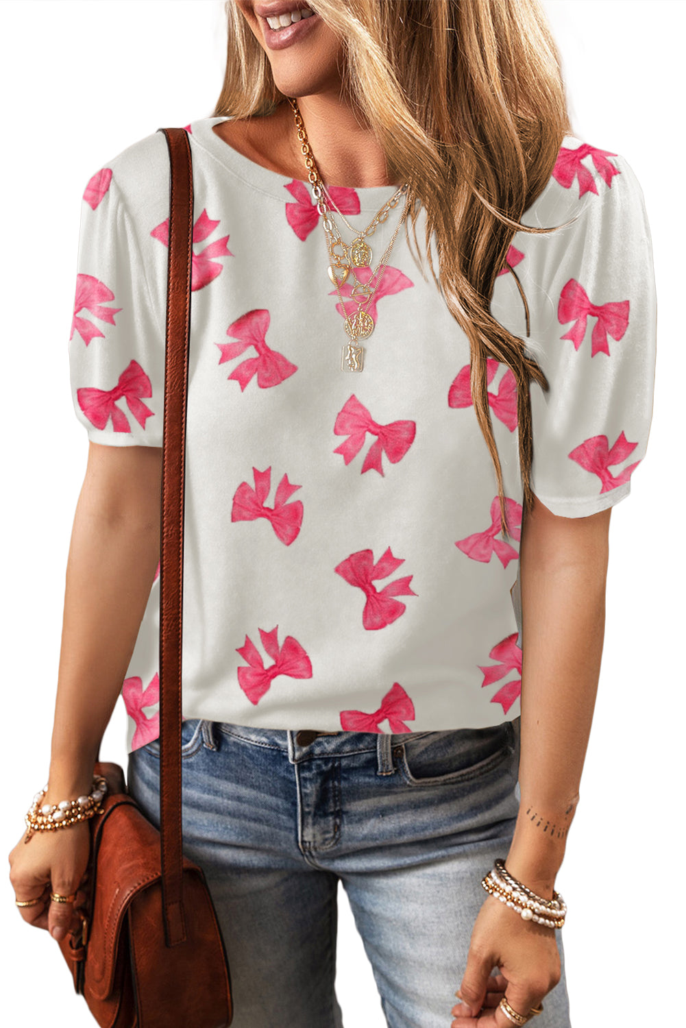 Flower Print Bubble Sleeve Tee