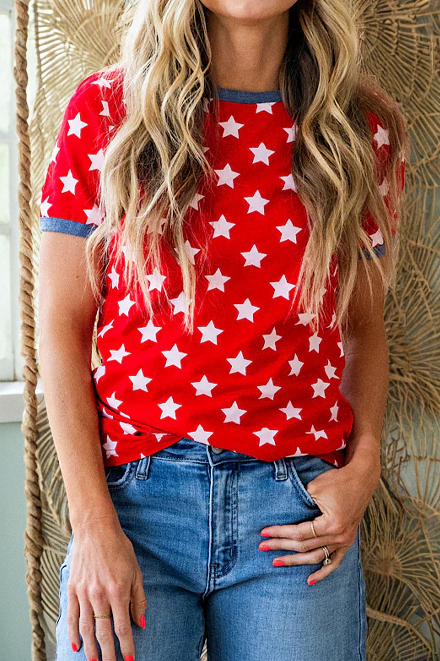 Stars Polyester Tee Casual Shift Short Sleeve