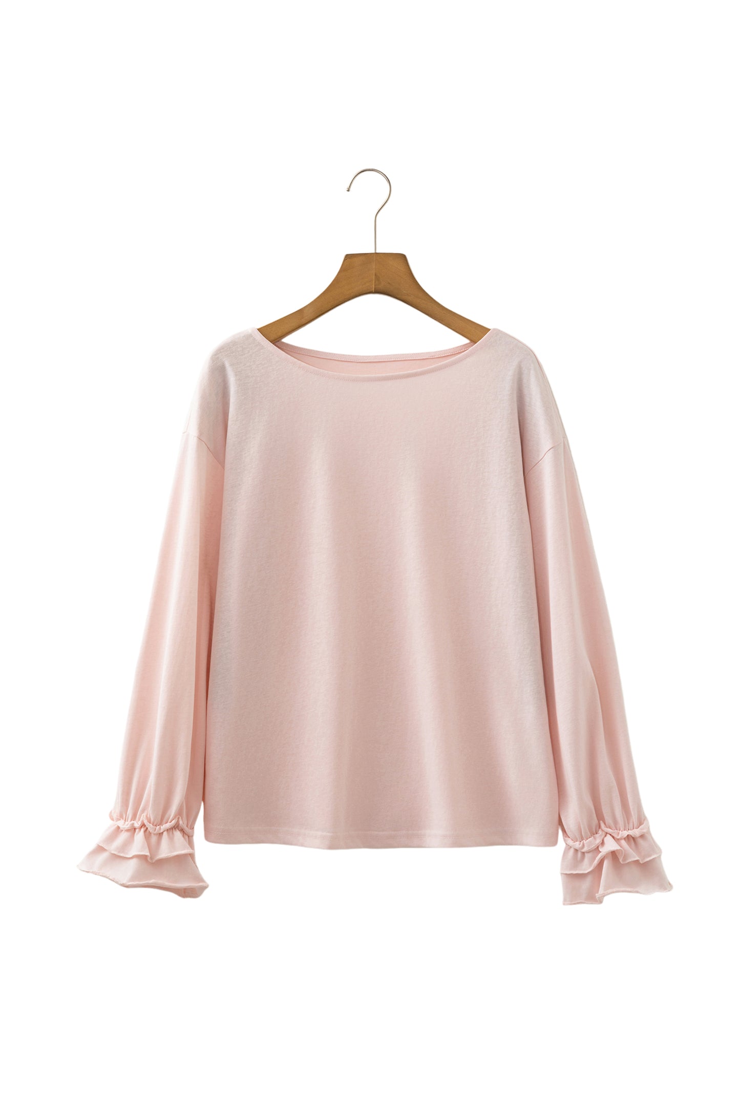 Solid Cotton Blend Top Casual Ruffle Sleeve Boutique