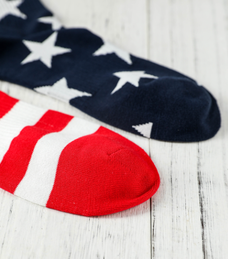 Fiery Red USA Star and Striped Pattern Crew Socks